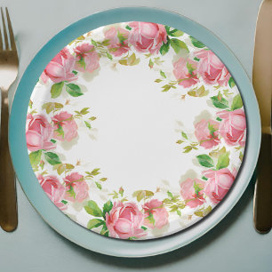 Prato De Papel Rosas cor-de-rosa pintados no estilo do vintage