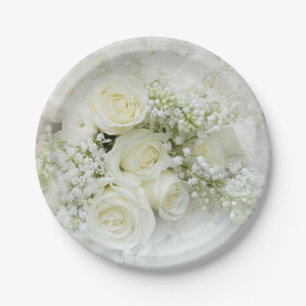 Prato De Papel Rosas creme branco, flores de respiração de bebê