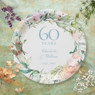 Prato De Papel rosas de aniversário de 60 casamentos de diamantes