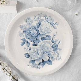 Prato De Papel Rosas de Aquarela Azul Pastel Elegante