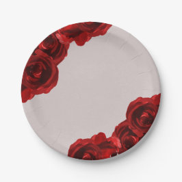 Prato De Papel Rosas de Aquarela Vermelhas com Rubor Bege Casamen