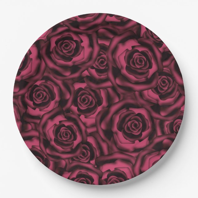 Prato De Papel Rosas de Borgonha Escura. (Frente)