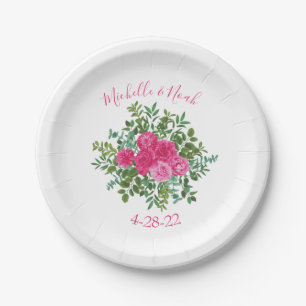 Prato De Papel Rosas de Casamento Rosa Brilhante Floral