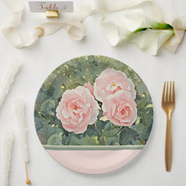 Prato De Papel Rosas de cor-de-rosa e coral vitorianos - Placas d