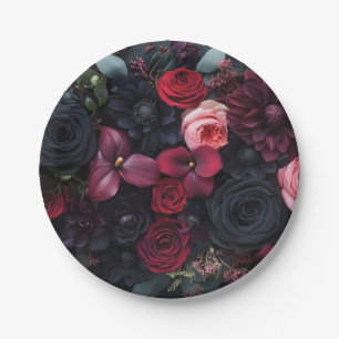 Prato De Papel Rosas de Disposição Floral Escuro Elegante