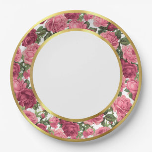 Prato De Papel Rosas de Jardim Vitorianas Rosa Antigo & Rosa Escu