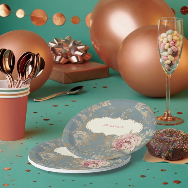 Prato De Papel Rosas de máscara Dourada Elegante Chic (Múltiplo)