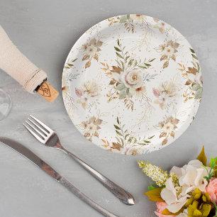 Prato De Papel Rosas de outono russos Aquarela Botânica