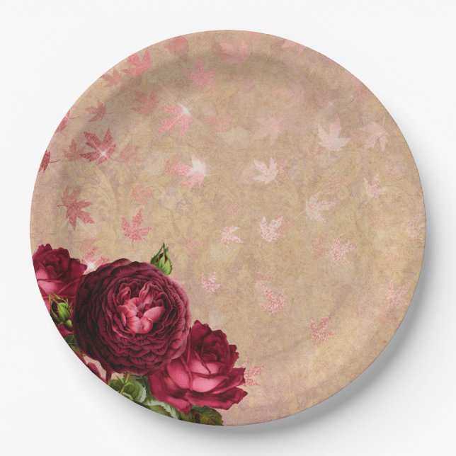 Prato De Papel Rosas e folhetos (Frente)
