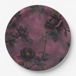 Prato De Papel Rosas elegantes românticas & Floral escura vintage