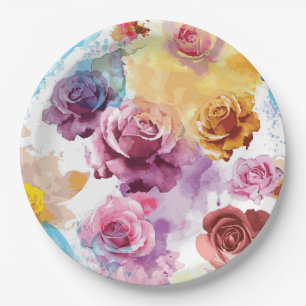 Prato De Papel Rosas em aquarela
