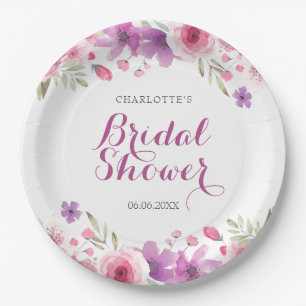 Prato De Papel Rosas em Aquarela Chuveiro Floral Nupcial
