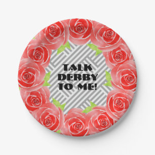 Prato De Papel Rosas em Black White Stripes Fala Derby comigo