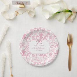 Prato De Papel Rosas Florais Brancas Rosa Chinoiserie Chá de Noiv