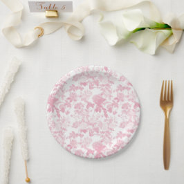 Prato De Papel Rosas Florais Brancos Rosa Padrão Chinoiserie