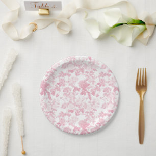 Prato De Papel Rosas Florais Brancos Rosa Padrão Chinoiserie