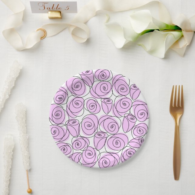 Prato De Papel Rosas Lilac redondo (Casamento)