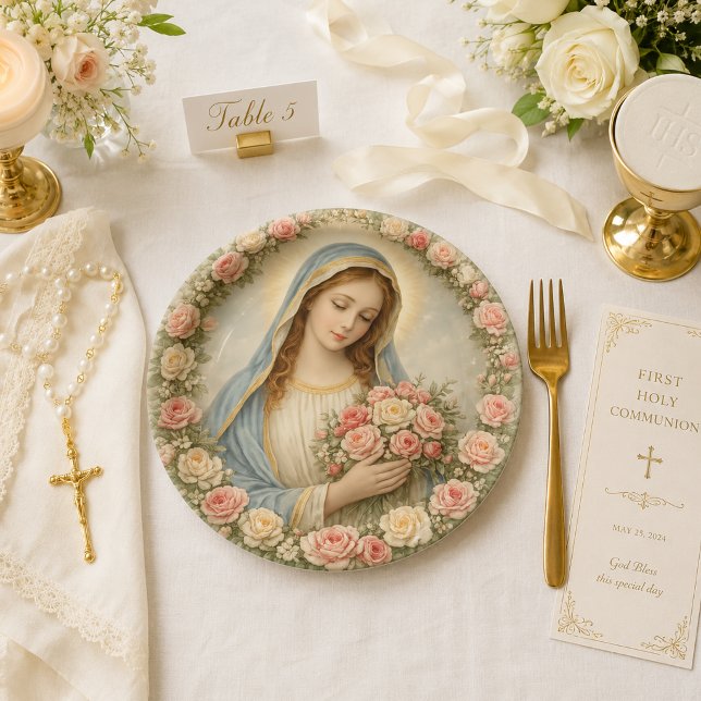 Prato De Papel Rosas Marianas Vintage Católicas (Criador carregado)