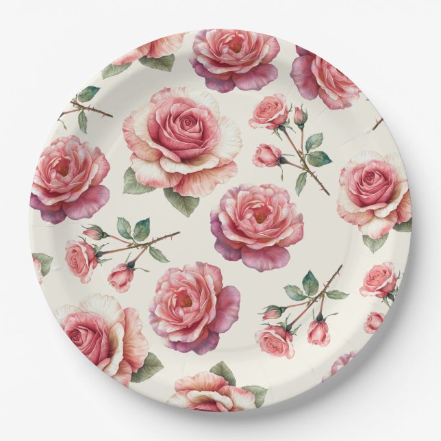 Prato De Papel Rosas Rosa Shabby para sempre (Frente)