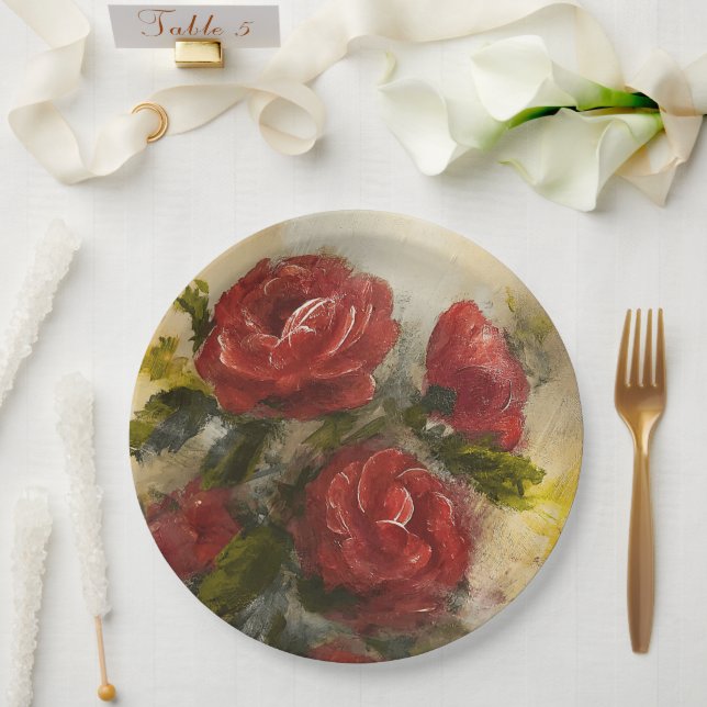 Prato De Papel Rosas Vermelhas  (Casamento)
