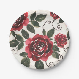 Prato de Papel Rosas Vermelhas Escuras