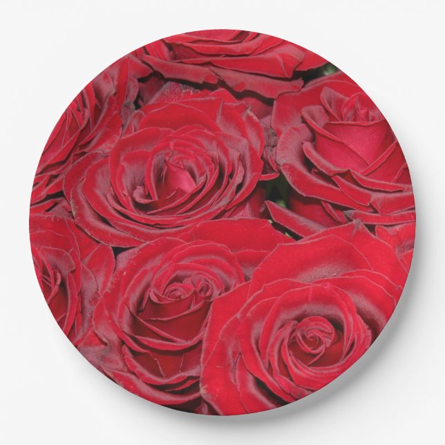 Prato De Papel Rosas Vermelhas Vibrantes (Frente)