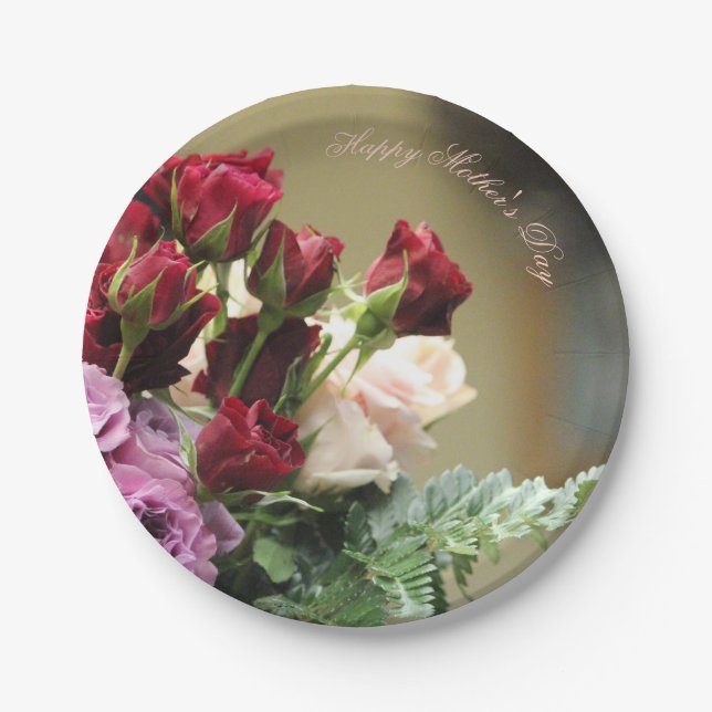 Prato De Papel Rosas vermelhos e roxos (Frente)