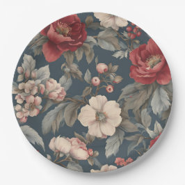 Prato De Papel Rosas Vintage Vermelhas Empoeiradas, Brancas e Azu
