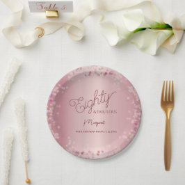 Prato De Papel Rose Gold 80th Birthday Party Paper Plate