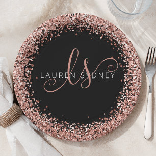 Prato De Papel Rose Gold Blush Pink Glitter Glam Monogram Name
