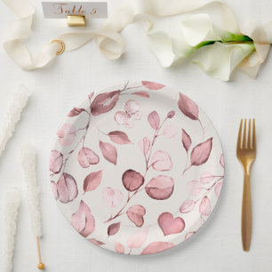 Prato De Papel Rose Gold Botânico   Quinceañera Marfim