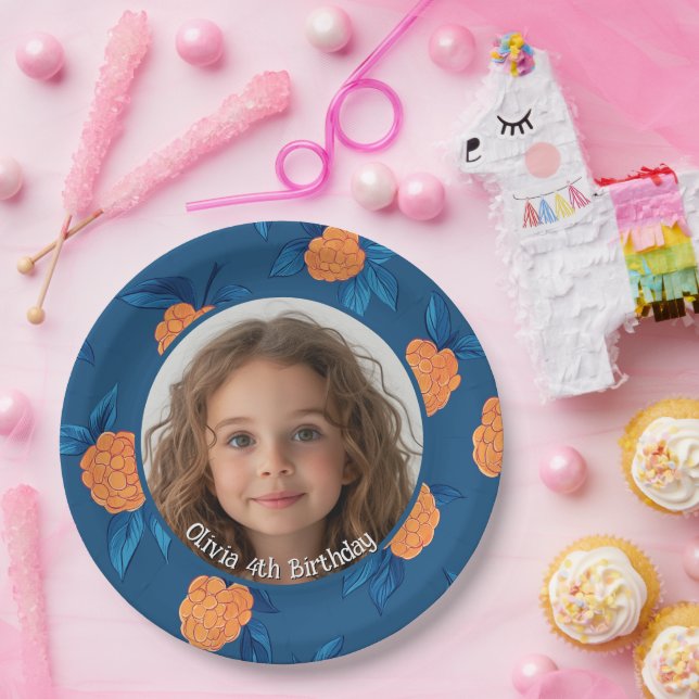 Prato De Papel Roseberry Foto personalizada e nome Placa de Papel (Festa)