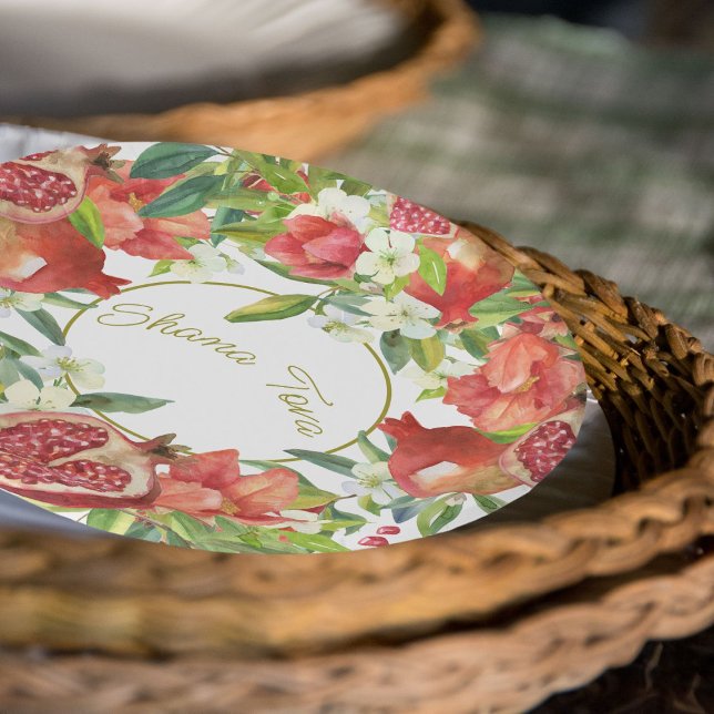 Prato De Papel Rosh Hashanah Ano Novo Banquete de Pomegranato Doc (Criador carregado)