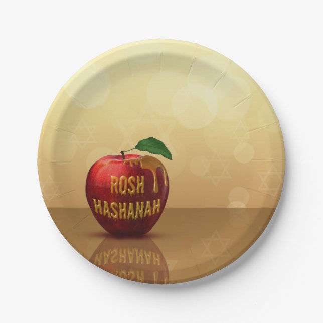 Prato De Papel Rosh Hashanah Jewish New Year Honey Apple (Frente)
