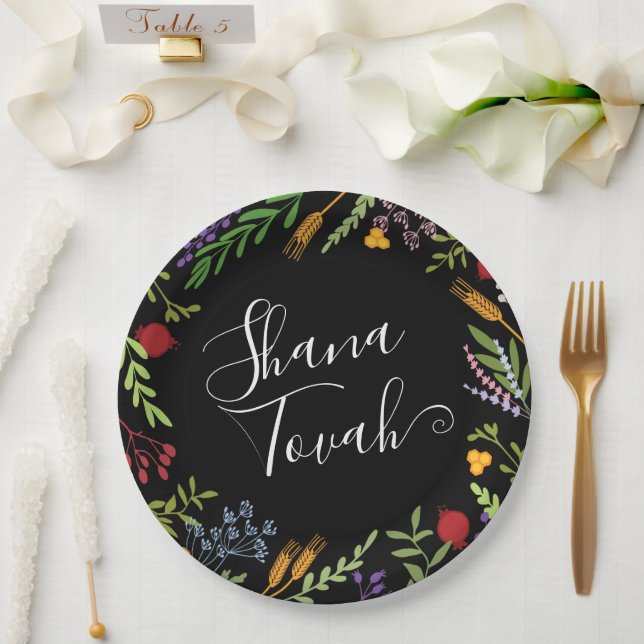 Prato De Papel Rosh Hashanah judeu de novo ano-Shana Tovah de pre (Casamento)