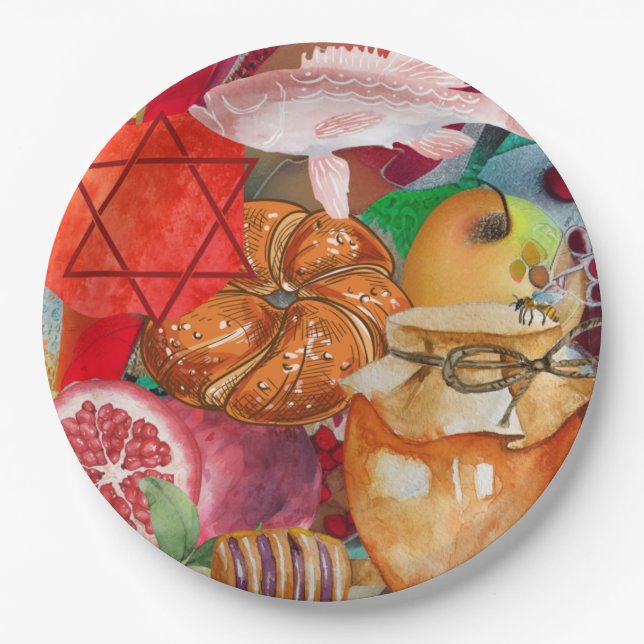 Prato De Papel Rosh Hashanah Paper Plates (Frente)