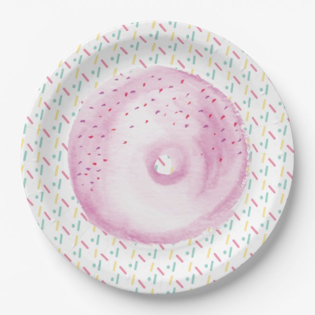 Prato De Papel Rosquinha Coberta com Frost de Aquarela e Confeito (Frente)