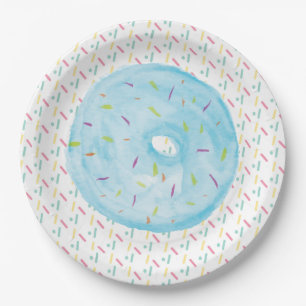 Prato De Papel Rosquinha Glasê com Aquarela Azul e Confeitos