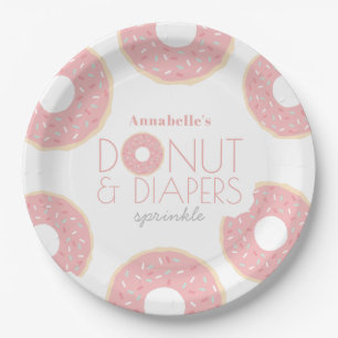 Prato De Papel Rosquinha rosa & Fralda Chá de fraldas Sprinkkle