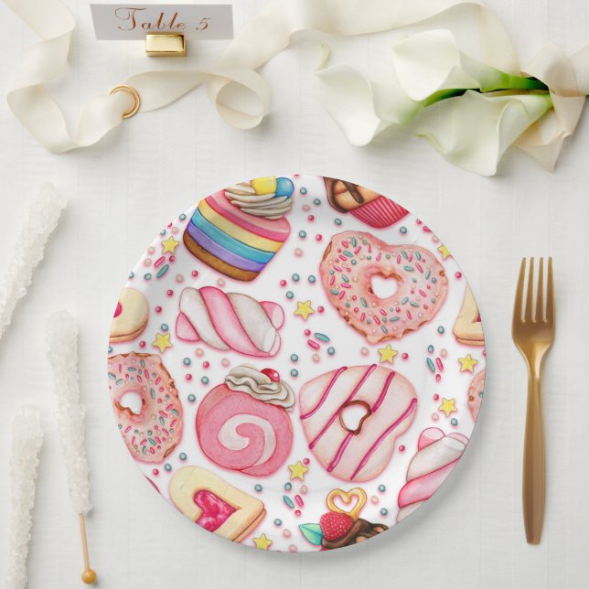 Prato De Papel Rosquinhas com padrão Sprinkles (Casamento)