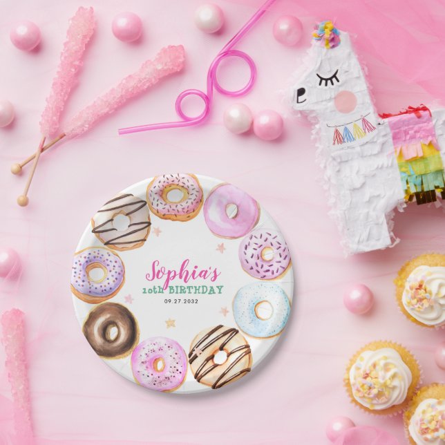 Prato De Papel Rosquinhas Rosa Girassol Festa de aniversário de A (Festa)