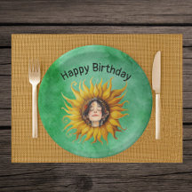 Rosto da Menina de Aniversário em Girassol Amarelo