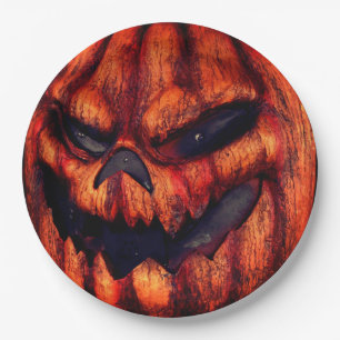Prato De Papel Rosto de Abóbora Assustador de Halloween