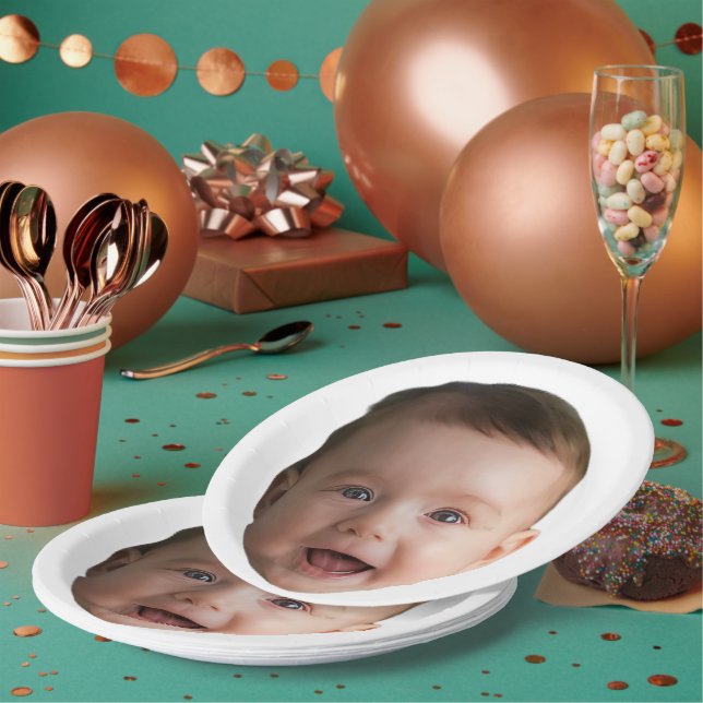 Prato De Papel Rosto de Bebê Personalizado, Foto engraçada person (Múltiplo)