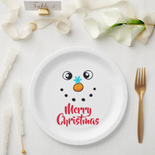 Prato De Papel Rosto de Boneco de Neve Festivo Feliz Natal