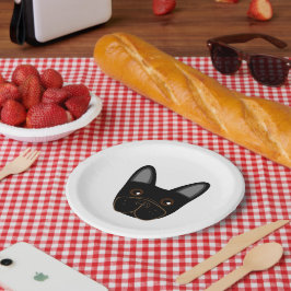 Prato De Papel Rosto de Buldogue Francês Negro