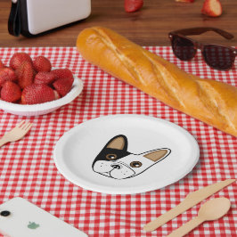 Prato De Papel Rosto de Buldogue Francês Negro e Branco