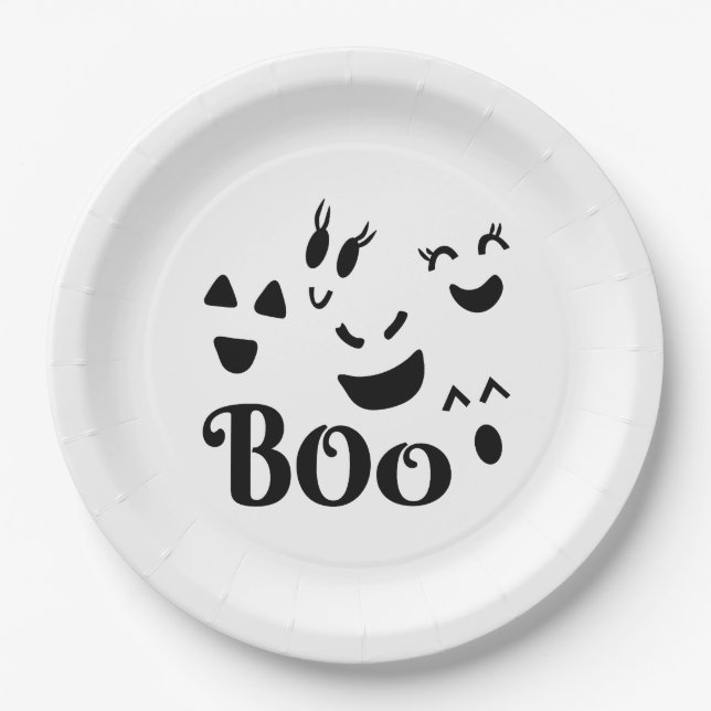 Prato De Papel Rosto de Fantasma Fofo e Caprichoso, Boo, Tema de  (Frente)