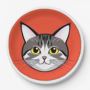Prato De Papel Rosto de Gato de Desenho Animado Fofo com Design G
