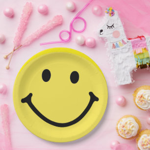 Prato De Papel Rosto Feliz e Amarelo Brilhante